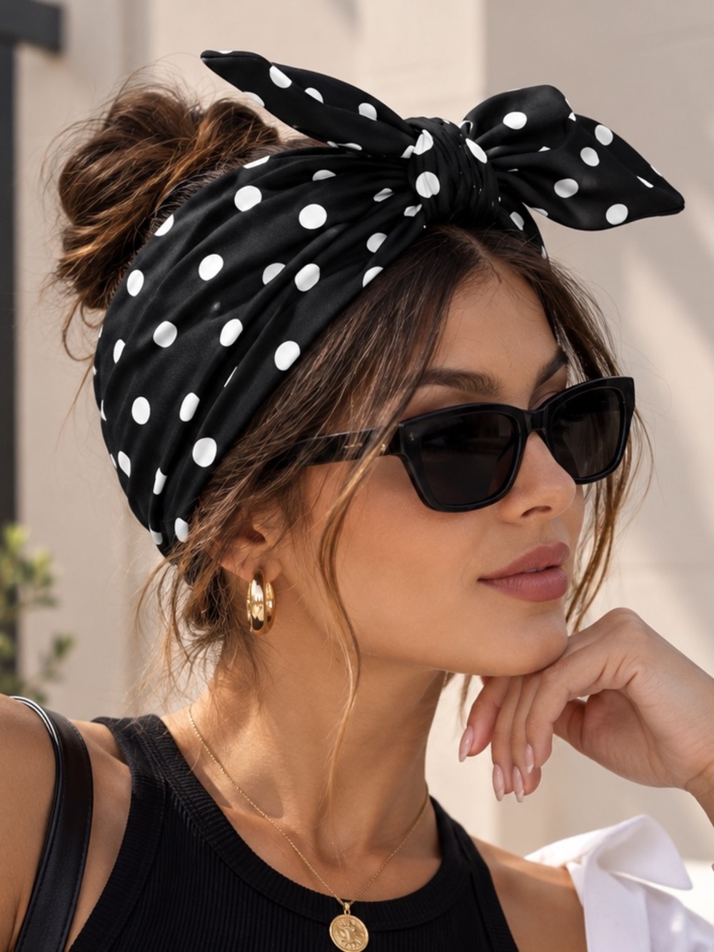 Polka Dot Twist Headband - Black & White